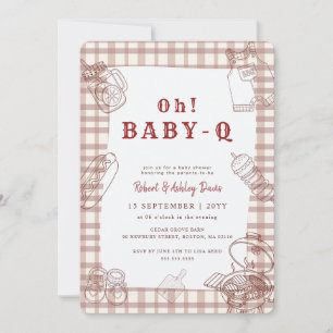 Rustikale Gingham-Barbecue-Baby-Q-Baby-Party Einladung