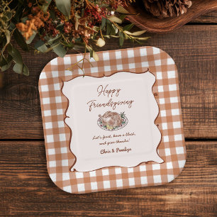 Rustikale Gingham-Friendsgiving-Dankfest-Dinnerpar Pappteller