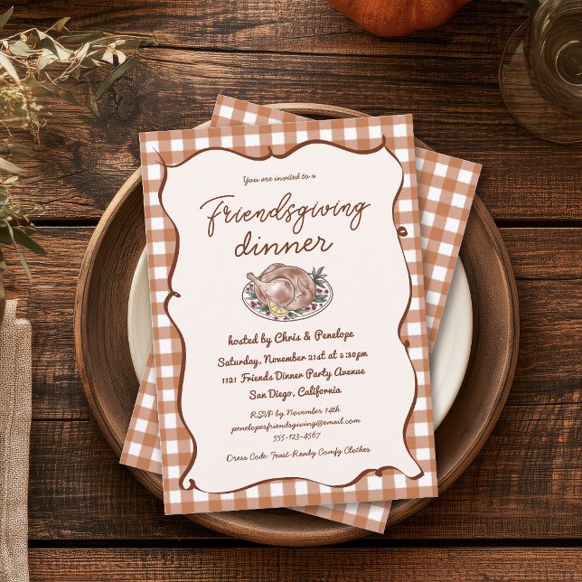Rustikale Gingham-Friendsgiving-Dankfest-Einladung Einladung (Von Creator hochgeladen)