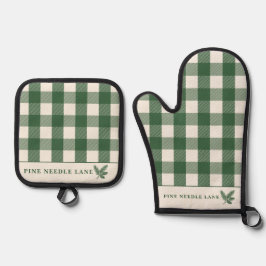 Rustikale Gingham-Weihnachten Ofenhandschuh & Topflappen-Set