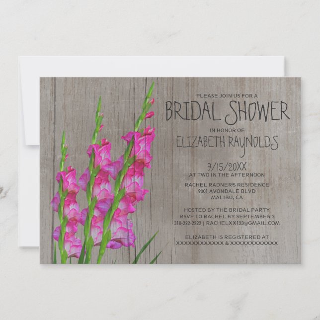 Rustikale Gladiolus Bridal Dusche Einladungen (Vorderseite)