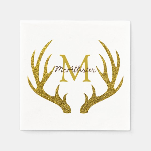 Rustikale Glam Gold Imitats Glitzer Deer Antlers Serviette (Vorderseite)