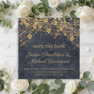Rustikale Glamour Gold-Lichterkette Save-the-Date-
