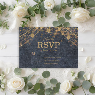 Rustikale Glamour Navy Blau Gold Hochzeit RSVP Karte