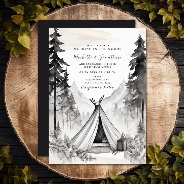 Rustikale Glamping Camping Bergwald Hochzeit Einladung (Rustic Elegant Glamping Camping Mountain Forest Invitation)