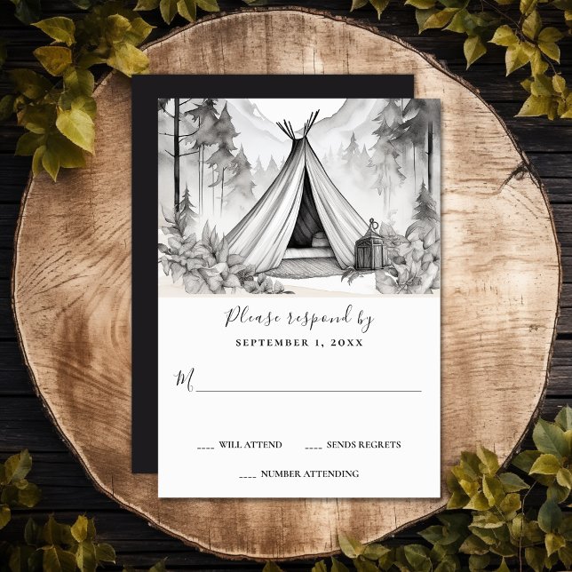 Rustikale Glamping Camping Bergwald Hochzeit RSVP Karte (Rustic Glamping Camping Mountain Forest Wedding RSVP Card)