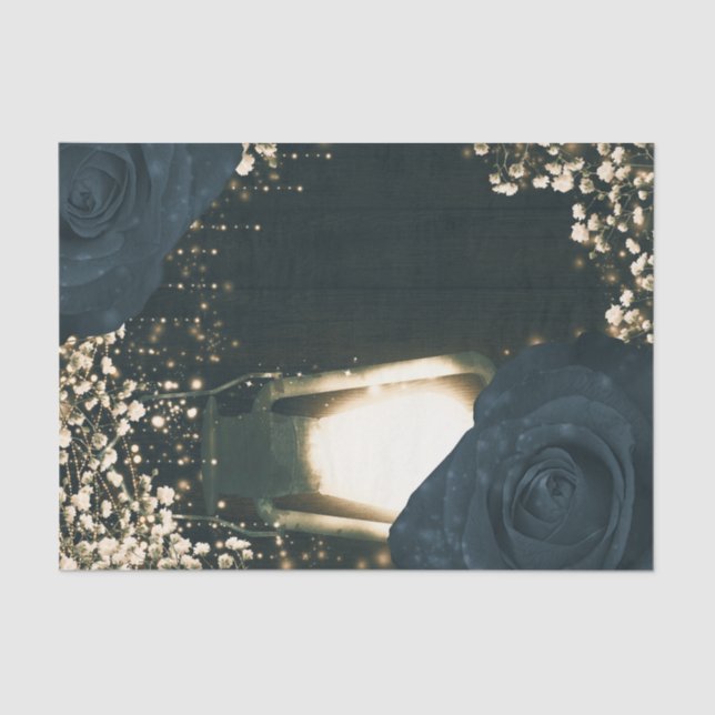 Rustikale glänzende Laternenleuchte Blau Schwarze  Seidenpapier (Vorderseite)