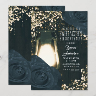 Rustikale Glanzlaterne & Blaue schwarze Rosen Swee Einladung