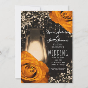 Rustikale Glanzlaterne Orange Herbstrosen Hochzeit Einladung