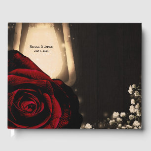 Rustikale Glanzlaterne Rote Rosen Florale Hochzeit Gästebuch