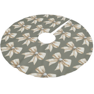 Rustikale Glitzy Cream Bows Grüne Weihnachten Polyester Weihnachtsbaumdecke