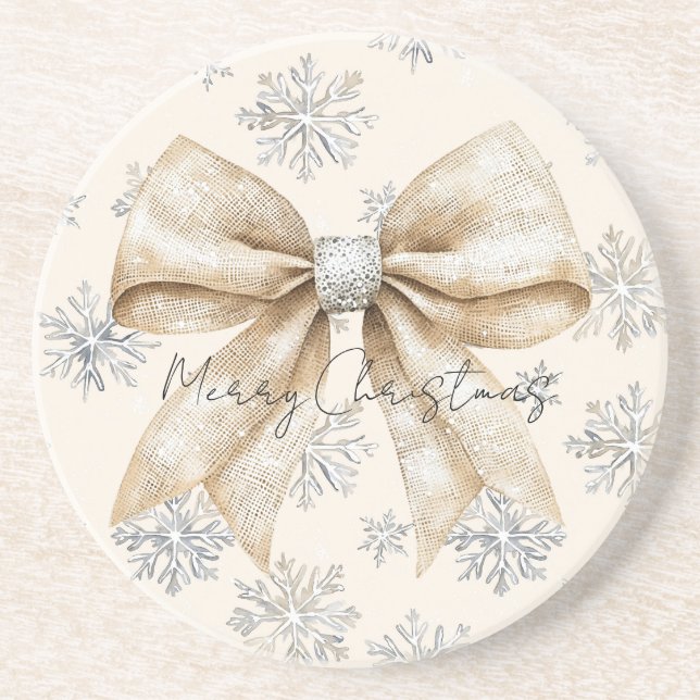 Rustikale Glitzy Cream Bows Weihnachten Getränkeuntersetzer (Vorne)