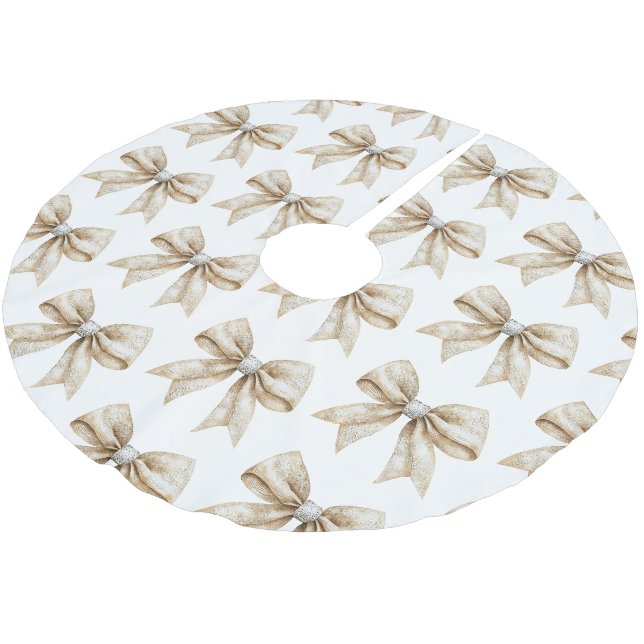 Rustikale Glitzy Cream Bows Weihnachten Polyester Weihnachtsbaumdecke (Schrägansicht)