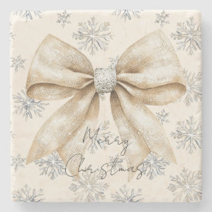 Rustikale Glitzy Cream Bows Weihnachten Steinuntersetzer