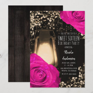 Rustikale Glow-Laterne & Fuchsien-Hot-Pink Sweet 1 Einladung