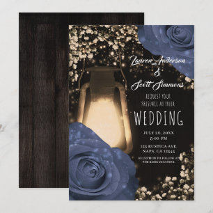 Rustikale Glow-Laterne & Steele Blaue Rosen Hochze Einladung