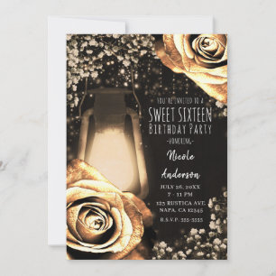 Rustikale Glow-Laterne Vintage Gold Rosen Sweet 16 Einladung