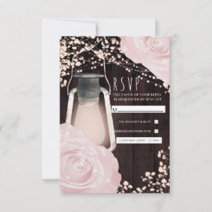 Rustikale Glüh Laterne Babyrosa Rosen Hochzeit RSV RSVP Karte