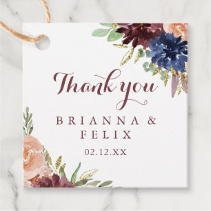 Rustikale Gold-Blätter Blumenkalligrafie-Hochzeit Geschenkanhänger