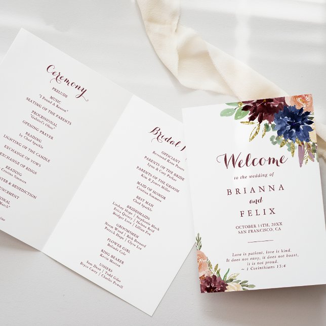 Rustikale Gold-Blätter Kalligrafie FaltenWedding Programm (Von Creator hochgeladen)