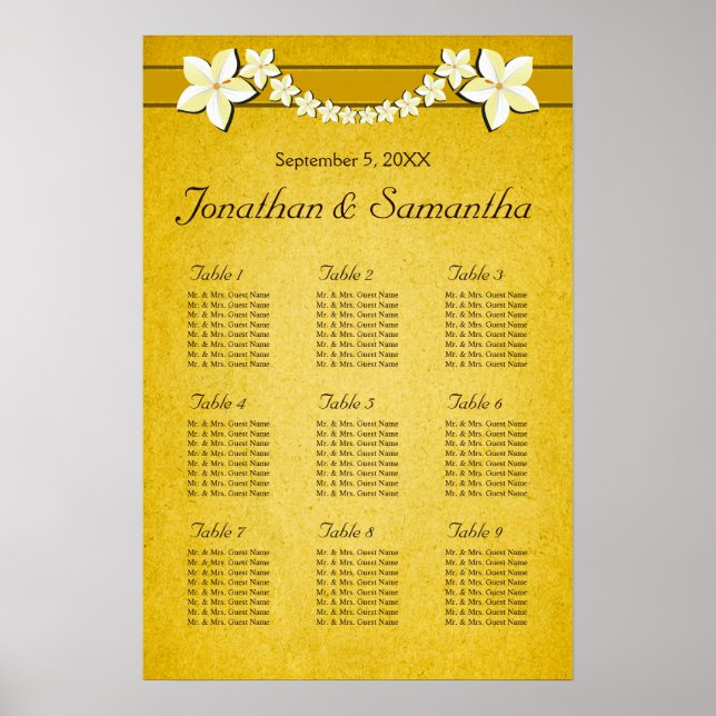 Rustikale Gold Floral 9 Wedding Table Charts Poster (Vorne)