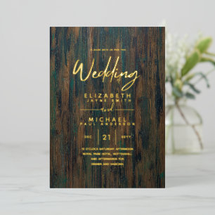 Rustikale GOLD-FOLIEN-Textur Holz-Optik Hochzeit E Folieneinladung