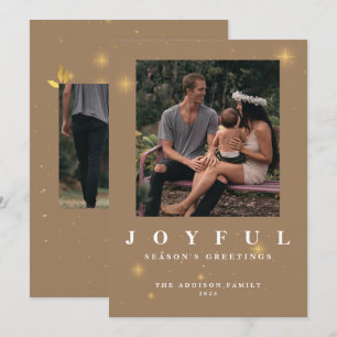 Rustikale Gold Frohe Zwei-Foto-Weihnachten Feiertagskarte