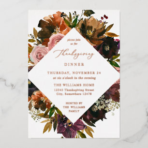 Rustikale Gold-Herbst-Blumen-Thanksgiving S2 Folieneinladung