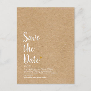 Rustikale Gold Herz Schrift Save-the-Date-Definiti Ankündigungspostkarte