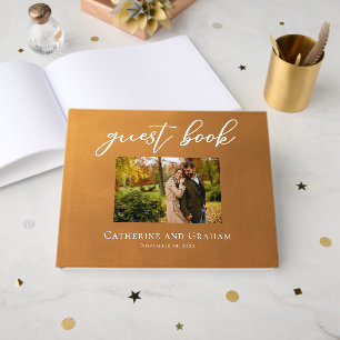 Rustikale Gold-Hochzeitsfotos Boho-Herbsthochzeit Gästebuch