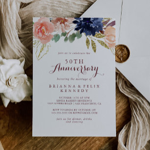 Rustikale Gold-Kalligrafie 50. Hochzeitstag Einladung