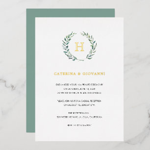 Rustikale Gold-Monogramm-Hochzeitsempfang Folieneinladung
