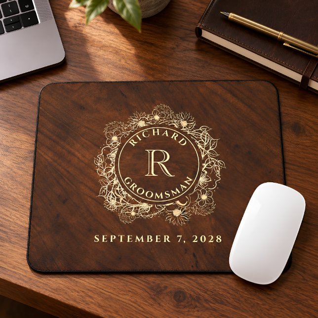 Rustikale Gold-Monogramm-Trauzeuge  Mousepad (Von Creator hochgeladen)