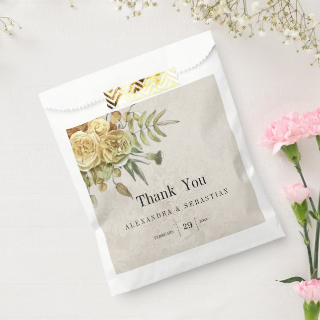 Rustikale Gold-Rose auf Damaskadenhochzeit Geschenktütchen (Versiegelt)