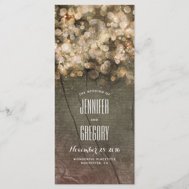 Rustikale Gold String Lights Hochzeitsprogramme Programm (Vorderseite)