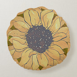 Rustikale goldene Gelbblüte Aquarellblume R Rundes Kissen