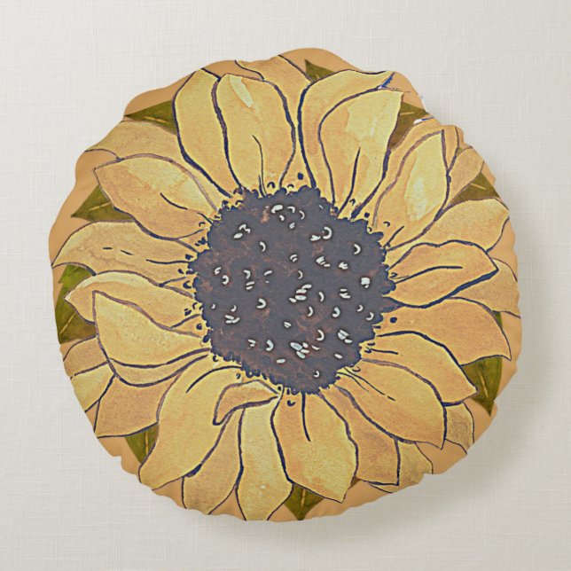 Rustikale goldene Gelbblüte Aquarellblume R Rundes Kissen (Rückseite)