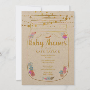 Rustikale goldene Glas-Lichterkette für Baby-Party Einladung