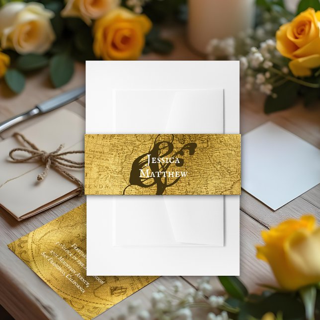 Rustikale Goldene Hochzeit Einladung Bauchband Einladungsbanderole (Rustic Golden Wedding Invitation Belly Band)