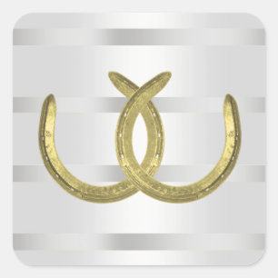 Rustikale Goldene Hufeisen Silver Whit Umschlag Au Quadratischer Aufkleber