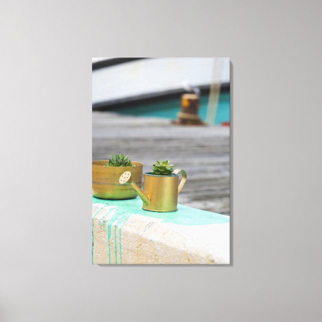 Rustikale goldene Pots Türkis Running Paint Leinwanddruck (Vorderseite)