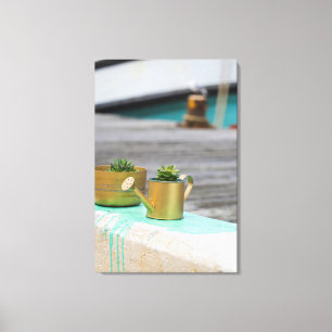 Rustikale goldene Pots Türkis Running Paint Leinwanddruck