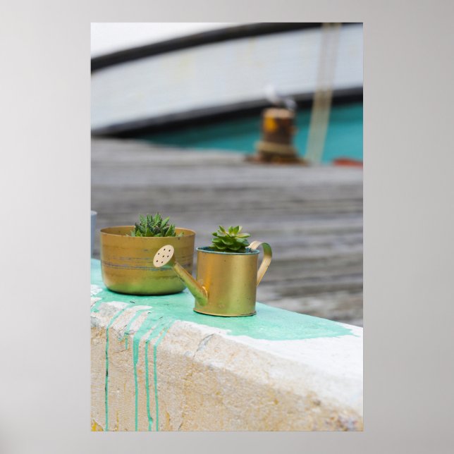 Rustikale goldene Pots Türkis Running Paint Poster (Vorne)