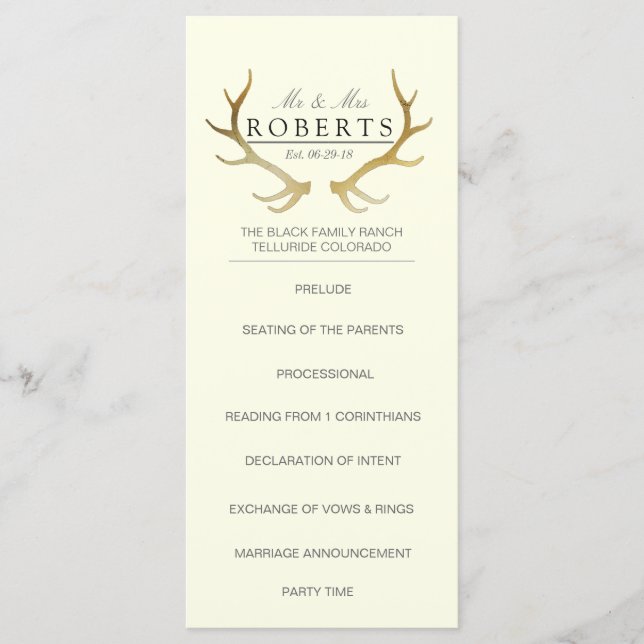 Rustikale Goldfeinde | Elegante Wedding Rackcard Programm (Vorderseite)