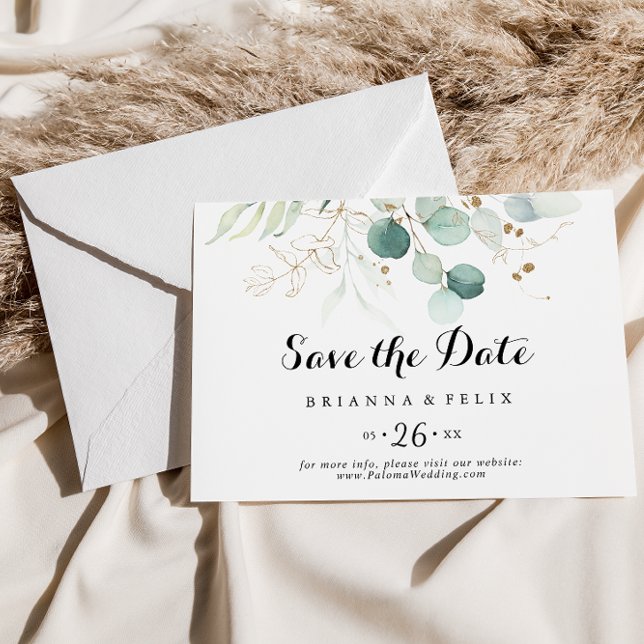 Rustikale Goldflorenkalligraphie Horizontal Weddin Save The Date (Von Creator hochgeladen)