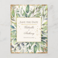 Rustikale goldgrüne Wasserfarbe Save the Date