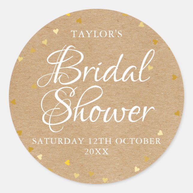 Rustikale Goldherzen Konfetti Brautparty Gunst Runder Aufkleber (Vorderseite)
