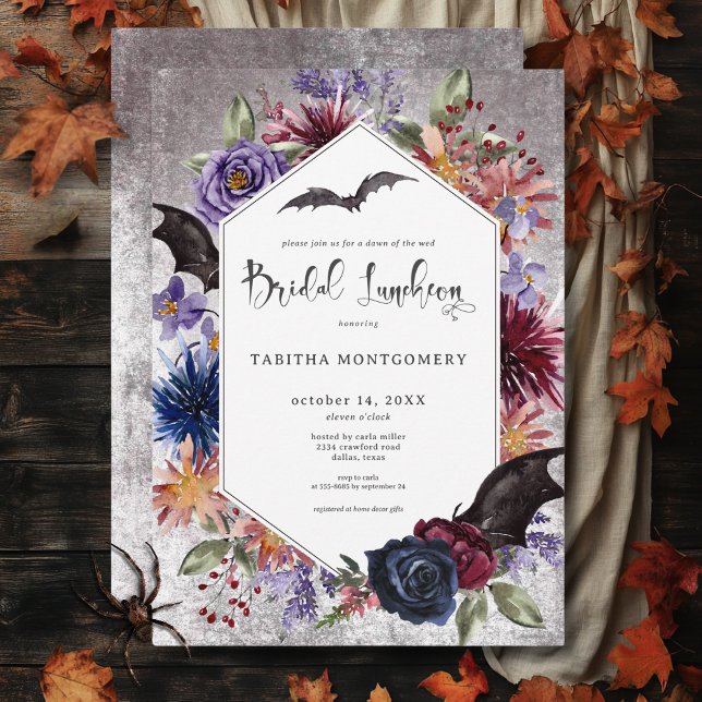 Rustikale gotische Farben Halloween Bridal Luncheo Einladung (Rustic Gothic Colors Halloween Bridal Luncheon Invitation)
