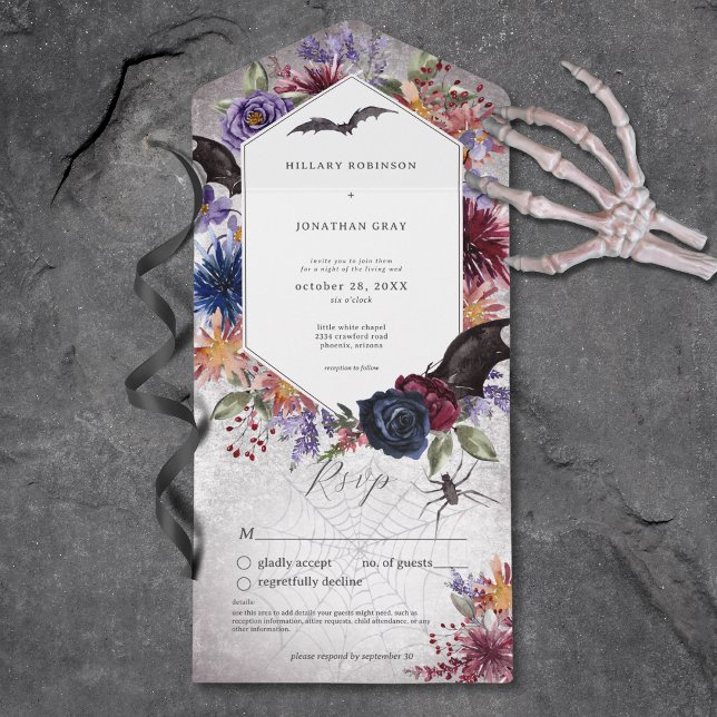 Rustikale gotische Farben Halloween Hochzeit kein  All In One Einladung (Rustic Gothic Colorful Halloween Wedding No Dinner All In One Invitation)
