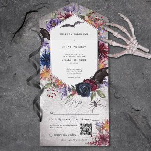 Rustikale gotische Farben Halloween-Hochzeit QR-Co All In One Einladung